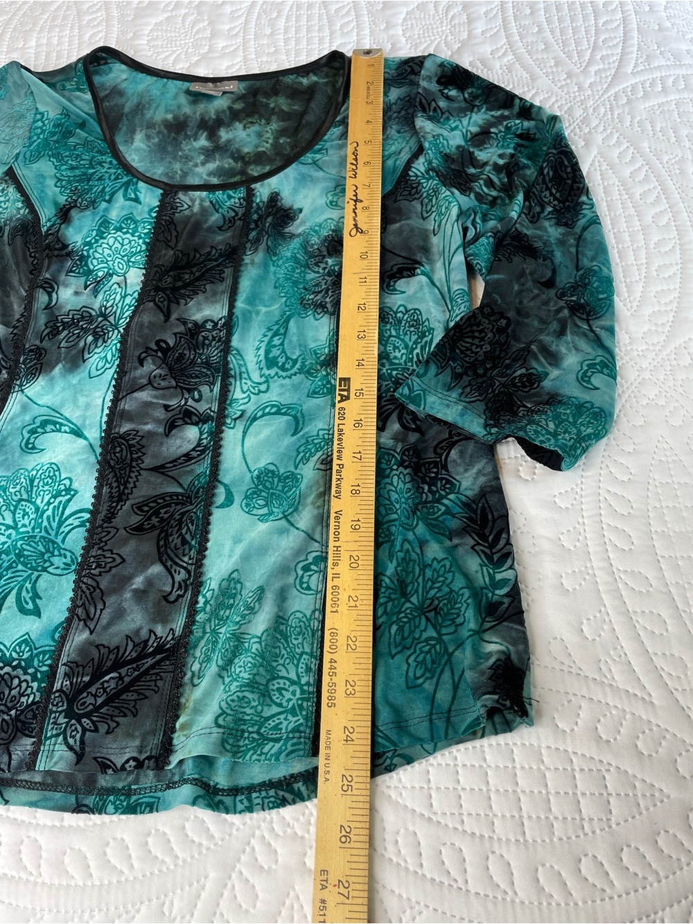 Rod & Ali Teal & Black Floral Velvet-Print Scoop Neck Top - Picture 6 of 15